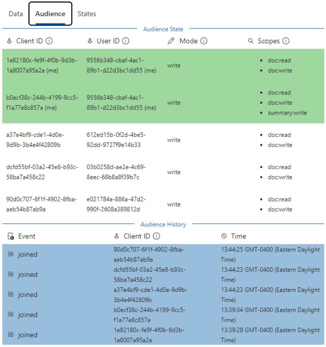 A screenshot showing container audience information