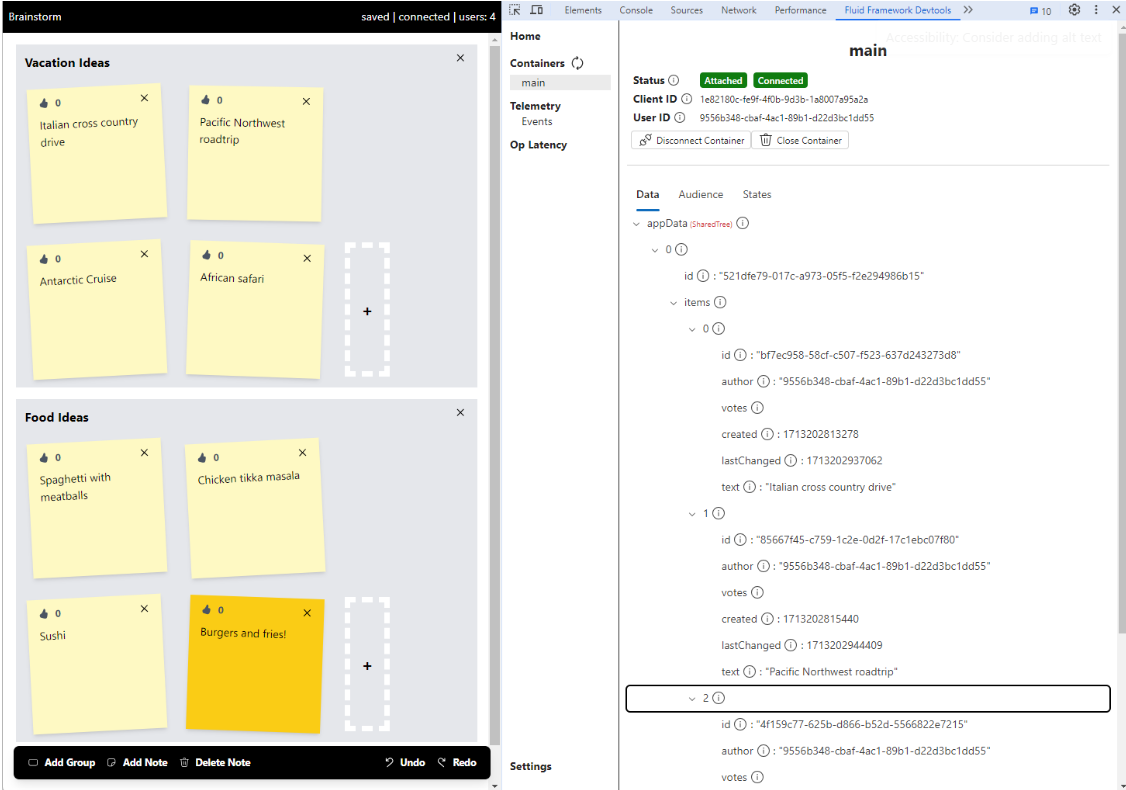 A screenshot showing container data visualization