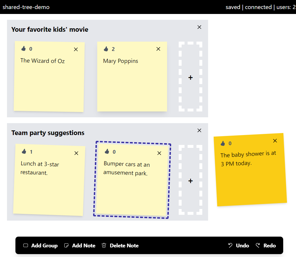 A screenshot of a sticky note board app